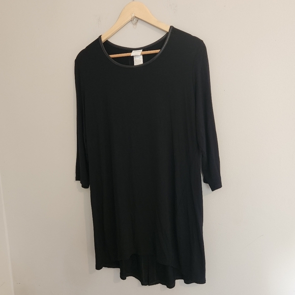 Soma Split Back Soft Jersey Tunic - Black w/ Faux Leather Trim LARGE - Picture 7 of 13